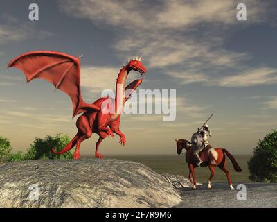 Ritter und Drache Stockfoto