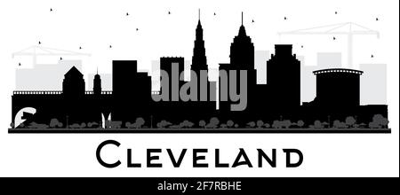 Cleveland Ohio City Skyline Silhouette mit schwarzen Gebäuden isoliert auf Weiß. Vektorgrafik. Cleveland USA Stadtbild mit Wahrzeichen. Stock Vektor