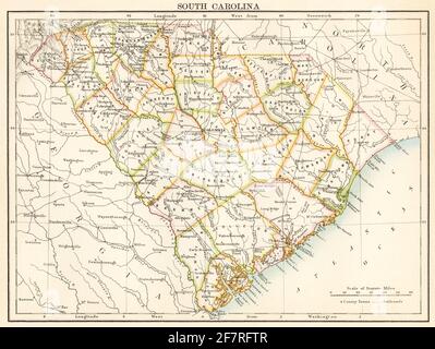 Map of South Carolina, 1870s. Color lithograph Stockfoto