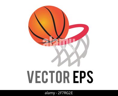 Der isolierte Vektor-Klassiker Gradient orange Basketbal Spiel Ball Symbol Mit rotem Ring und Netz Stock Vektor