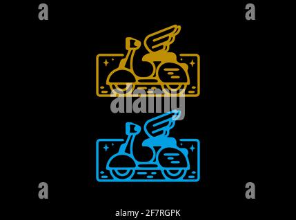 Linie Kunst Illustration von Roller in rechteckiger Form mit Flügeln Braun und blau Stock Vektor