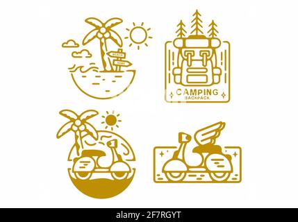 Strand- und Bergset-Logo-Design Stock Vektor