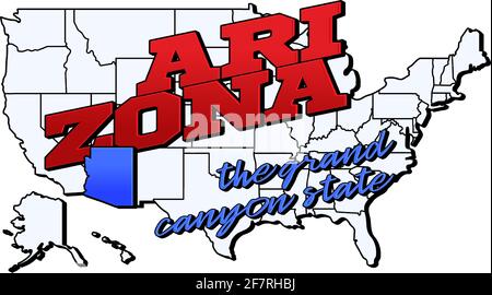 Arizona. Vektorgrafik mit US arizona State auf amerikanischer Karte mit Schriftzug. Touristische Grußkarte isoliert auf Weiß Stock Vektor