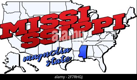 mississippi. Vektorgrafik mit US mississippi State auf amerikanischer Landkarte mit Schriftzug. Touristische Grußkarte isoliert auf Weiß Stock Vektor