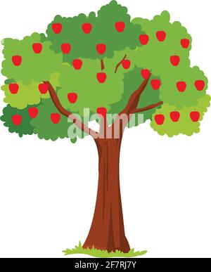 Apfelbaum mit roten Äpfeln Vektorgrafik isoliert auf weiß Hintergrund Stock Vektor