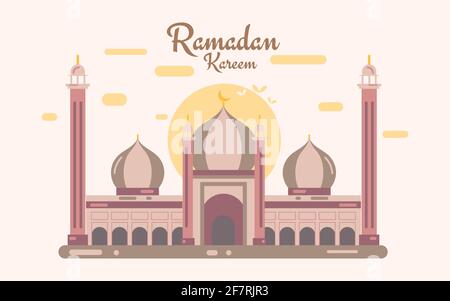 Ramadan Kareem Mubarak schöne Grußkarte mit Jama Masjid Abbildung Banner Stock Vektor