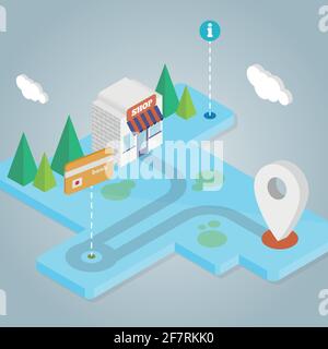 Shop-Erlebnis. Isometrischer Stil. Vektorgrafik, flaches Design Stock Vektor