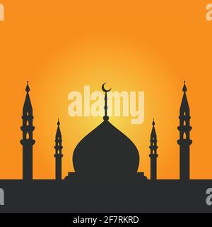 Moschee bei Sonnenuntergang. Geheimnisvoller Hintergrund. Vektorgrafik, flaches Design Stock Vektor