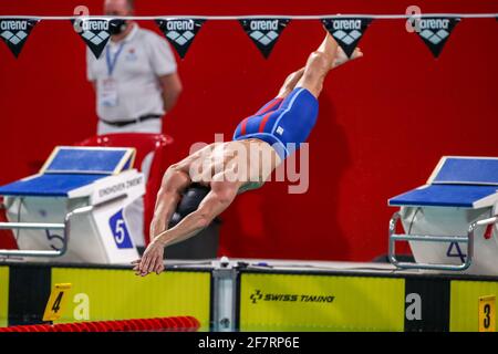 EINDHOVEN, NIEDERLANDE - APRIL 9: Arno Kamminga aus den Niederlanden startet beim 50-m-Brustfinale der Herren während der Eindhoven Qualification Mee Stockfoto