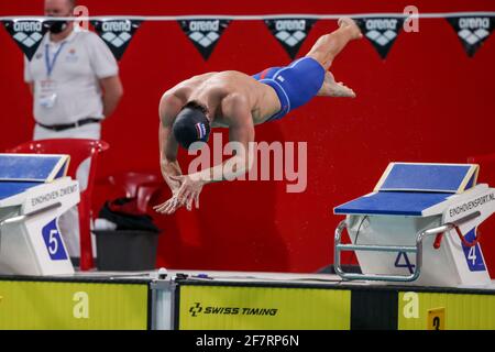 EINDHOVEN, NIEDERLANDE - APRIL 9: Arno Kamminga aus den Niederlanden startet beim 50-m-Brustfinale der Herren während der Eindhoven Qualification Mee Stockfoto