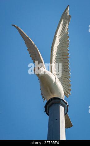 Meersburg, Deutschland, September 2016 - Detail der Magischen Säulenskulptur von Peter Lenk, in Meergsburg, Deutschland Stockfoto