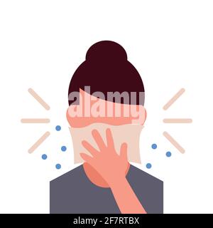 Ein kranker Mann. Unzufriedener Charakter. Cartoon-Vektorgrafik. Ein Mann mit einem Schal in der Hand. Saisonale Allergien, Husten, Coronavirus. Stock Vektor