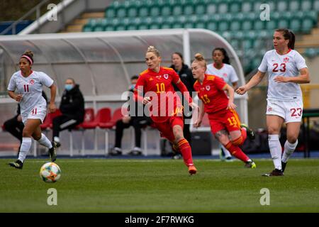 Cardiff, Großbritannien. April 2021. Wales gegen Canada Women's International Friendly am 9. April 2021 im Leckwith Stadium. Quelle: Lewis Mitchell/Alamy Live News Stockfoto