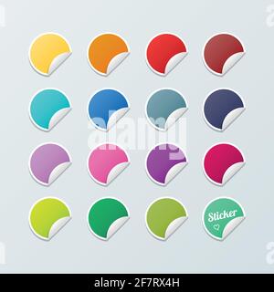 Bunt abgerundete Aufkleber Set. Gebogene Ecke. Vektorgrafik, flaches Design Stock Vektor