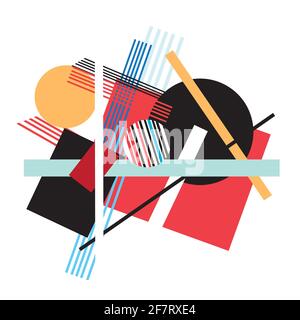 Abstrakter mehrfarbiger Hintergrund von geometrischen Objekten. Ein Beispiel für eine ungewöhnliche Abstraktion aus verschiedenen geometrischen Formen für eine Website oder ein Poster d Stock Vektor