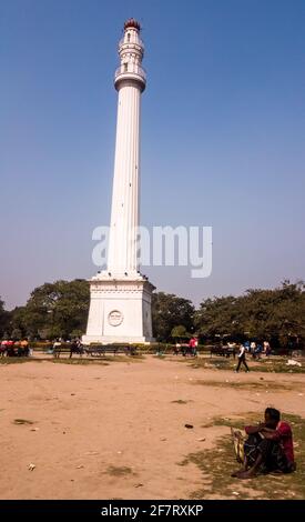 Kalkutta, Westbengalen, Indien - 2018. Januar: Die historische Shaheed Minar Säule an der Esplanade in der Stadt Kalkutta. Stockfoto