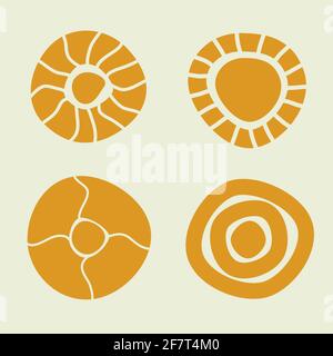 Vektor-Set von abstrakten verschiedenen Sonnen boho skandinavischen Stil, isolierte Silhouette, handgezeichnete Illustration Stock Vektor