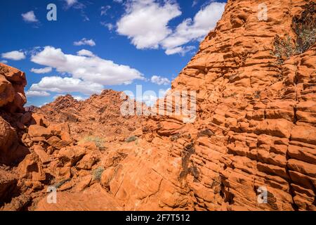 Karge und rostfarbene Landschaft des Red Rock Canyon, Nevada Stockfoto