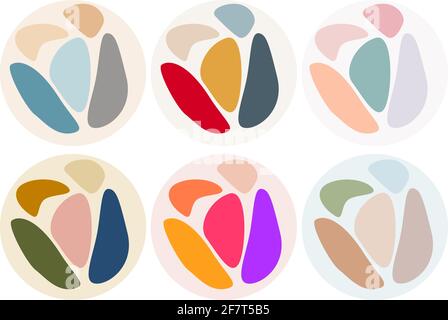 Ein Satz runder Einbände aus abstrakten Formen in verschiedenen Farben. Vektorgrafik. Stock Vektor