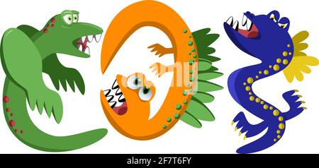 Niedliche Monster, Satz von original lustige Cartoon-Monster, toothy, emotional, Farbe, Vektor-Illustration Stock Vektor