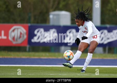 Cardiff, Großbritannien. April 2021. Ashley Lawrence von Kanada Frauen in Aktion. Wales Women gegen Canada Women, internationales Fußballfreundschaftsspiel im Leckwith Stadium in Cardiff am Freitag, den 9. April 2021. Redaktionelle Verwendung, Bild von Andrew Orchard/Andrew Orchard Sports Photography/Alamy Live News Credit: Andrew Orchard Sports Photography/Alamy Live News Stockfoto