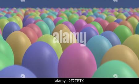 Viele farbige bemalte Ostereier auf dem Flugzeug, 3D-Rendering Stockfoto