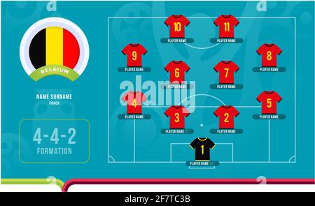 Belgien Line-up Fußball 2020 Turnier Endphase Vektor Illustration. Country-Team Lineup Tabelle und Team-Formation auf Fußballfeld. 2020 Fußball Stock Vektor