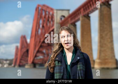 South Queensferry, Schottland, Großbritannien. April 2021. IM BILD: Christina Hendry, Alba-Parteikandidatin für die Region Lothian. Quelle: Colin Fisher/Alamy Live News Stockfoto