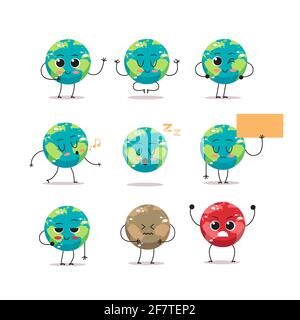Set niedlichen Erde Charaktere mit verschiedenen Emotionen Cartoon Maskottchen Globus Personages Sammlung speichern Planet Konzept isoliert Stock Vektor