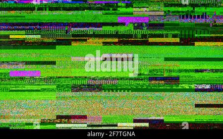 Grünes Fernsehdisplay Monitor tv-Gerät Rauschen schlechtes Signal Stockfoto