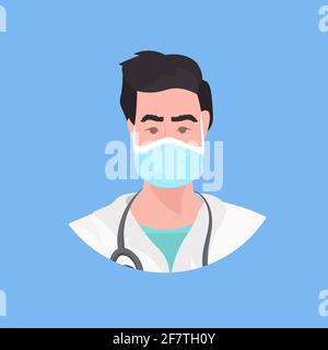 Männlicher Arzt in Uniform Gesicht Avatar Krankenhaus Klinik Arbeiter tragen Schutzmaske Medizin Gesundheitswesen Konzept Porträt Stock Vektor