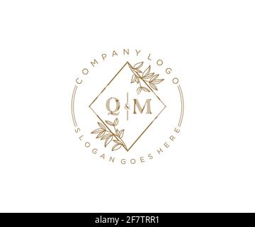 Qm Buchstaben schöne florale feminine editierbare vorgefertigte Monoline Logo geeignet für Spa Salon Haut Haar Schönheit Boutique und Kosmetik Unternehmen. Stock Vektor