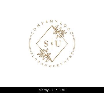 SU Buchstaben schöne florale feminine editierbare vorgefertigte Monoline Logo geeignet für Spa Salon Haut Haar Schönheit Boutique und Kosmetik Unternehmen. Stock Vektor