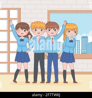 manga-Gruppenschüler in Uniform Stock Vektor