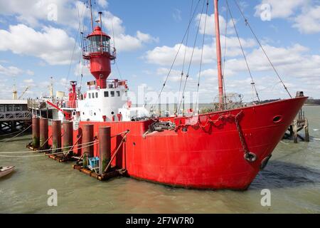 Rotes LV18 Mi Amigo Schiff, Piratenfunkstation, Harwich, Essex, England, UK Radio Caroline Stockfoto