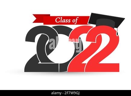 Klasse 2022. Stilisierte Inschrift mit dem Jahr und der Abschlussmütze. Vektor-Illustration für Graduierung themed Design, einfachen Stil. Stock Vektor