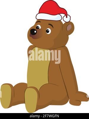 Niedliche Bär Junge mit weihnachten Cartoon Illustration Hut isoliert auf Weißer Hintergrund Stock Vektor