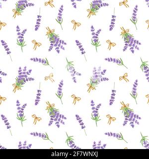 Lavendel Blumen nahtlose Muster aus Aquarell handgezeichnete Sträuße und Zweige, einfache nahtlose romantische Ornament Symbol der Sommerferien in Französisch P Stockfoto