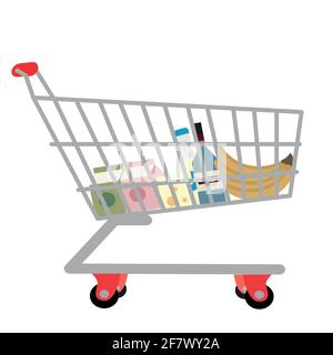 Einkaufswagen mit Lebensmitteln im Supermarkt Stock Vektor