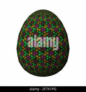 Frohe Ostern, kunstvoll gestaltetes und farbenfrohes 3D-osterei, 3D-Illustration auf Weiß Stockfoto