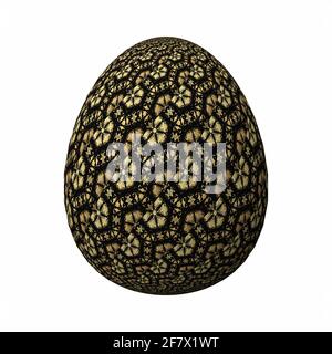 Frohe Ostern, kunstvoll gestaltetes und farbenfrohes 3D-osterei, 3D-Illustration auf Weiß Stockfoto