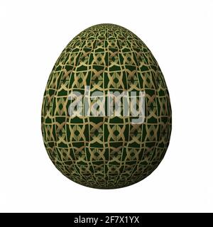 Frohe Ostern, kunstvoll gestaltetes und farbenfrohes 3D-osterei, 3D-Illustration auf Weiß Stockfoto