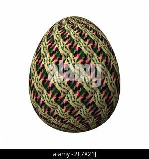 Frohe Ostern, kunstvoll gestaltetes und farbenfrohes 3D-osterei, 3D-Illustration auf Weiß Stockfoto