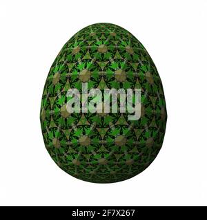 Frohe Ostern, kunstvoll gestaltetes und farbenfrohes 3D-osterei, 3D-Illustration auf Weiß Stockfoto