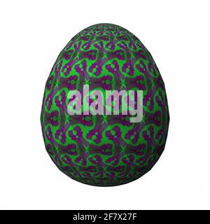 Frohe Ostern, kunstvoll gestaltetes und farbenfrohes 3D-osterei, 3D-Illustration auf Weiß Stockfoto