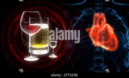 Menschliches Herzrisiko für Alkohol, cg-Medizin 3d-Illustration Stockfoto