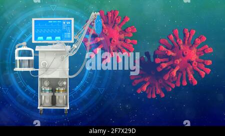 ITS-Lungenventilator mit Coronavirus, cg Medicine 3d-Illustration Stockfoto