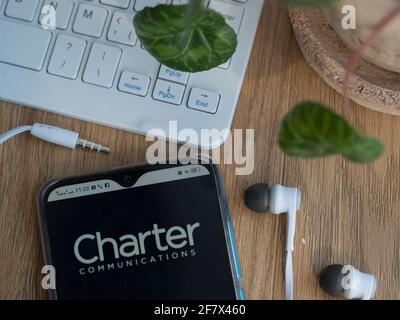 Ukraine. April 2021. In dieser Abbildung wird das Logo von Charter Communications, Inc. Auf einem Smartphone angezeigt. Kredit: Valera Golovniov/SOPA Images/ZUMA Wire/Alamy Live Nachrichten Stockfoto