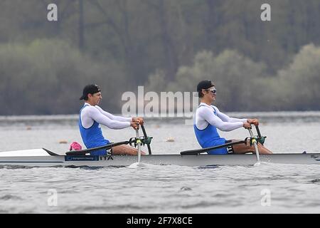 Varese, Varese, Italien, 10. April 2021, Luca Chiumento, Nicolo Carucci (Italien), Doppelzweier der Männer während der Rudereuropameisterschaften 2021 , Canoying - Foto Danilo Vigo / LM Stockfoto