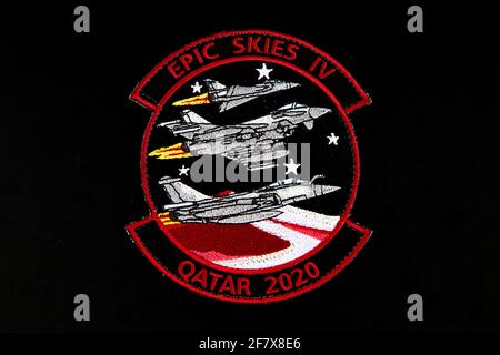 12 Sqn Typhoon FGR4 Epic Skies IV Patch auf einem Schwarzer Hintergrund Stockfoto